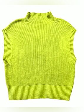 Anthro Maeve Lime Green Sleeveless Knit Top Ribbed Summer Statement M